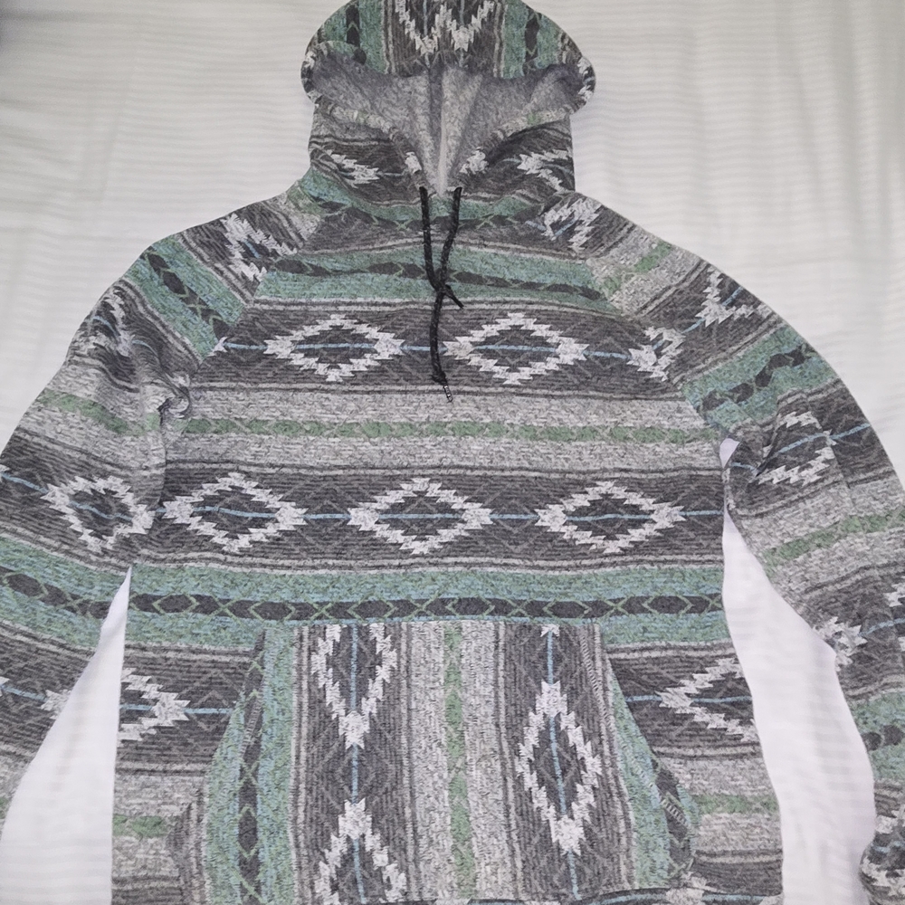 Brooklyn Cloth Gray Green Aztec Crew Neck Knit Hoodie S Long Sleeve Pullover